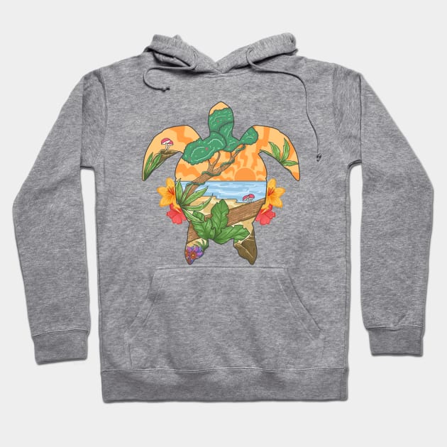 Turtle Summer Beach Paradise Hoodie by Mako Design 